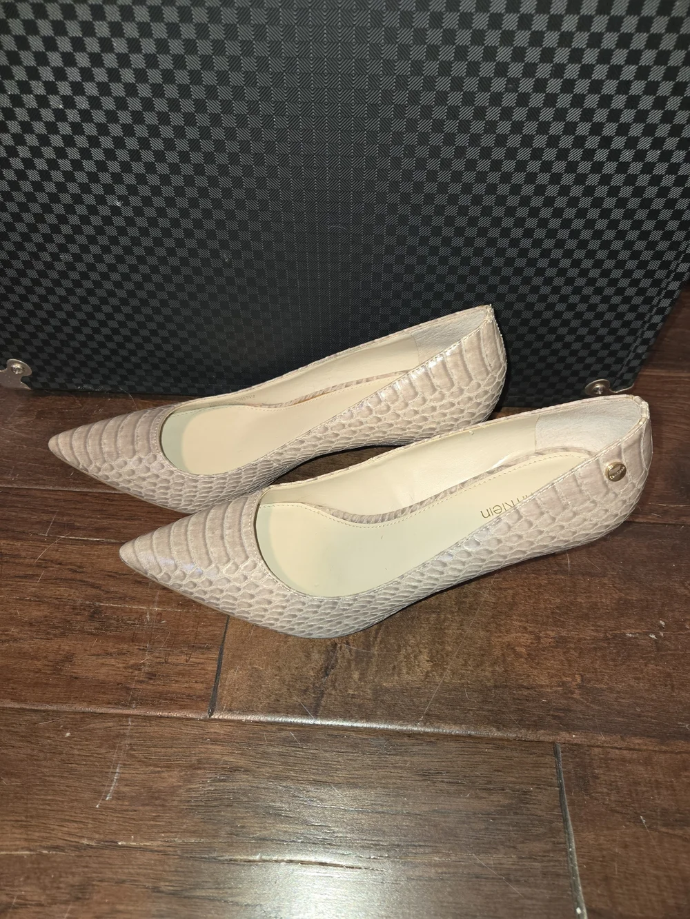 Calvin Klein Taupe Croc-Embossed Pointed Heel Pump